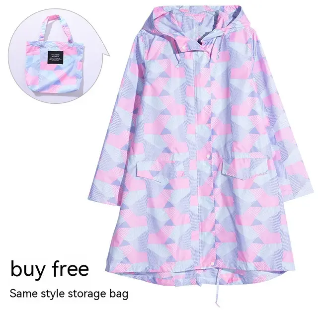 Nordic Geometric Trench Coat Raincoat Waterproof And Rainproof Water playing Suit Cloak Geometric Powder - Shop at LoveMi