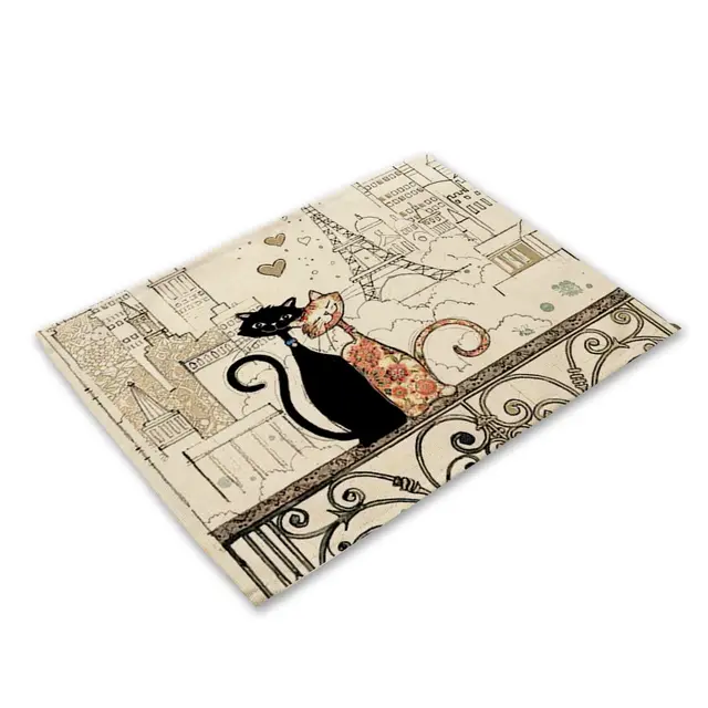 Animal Cat Heat Proof Mat Western style Placemat Fabric Tableware Ma0125 15 - Shop at LoveMi