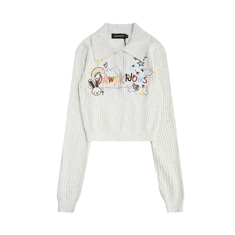 Sweet And Spicy Style Colorful Cute Cartoon Embroidery Sweater Apricot - Shop at LoveMi