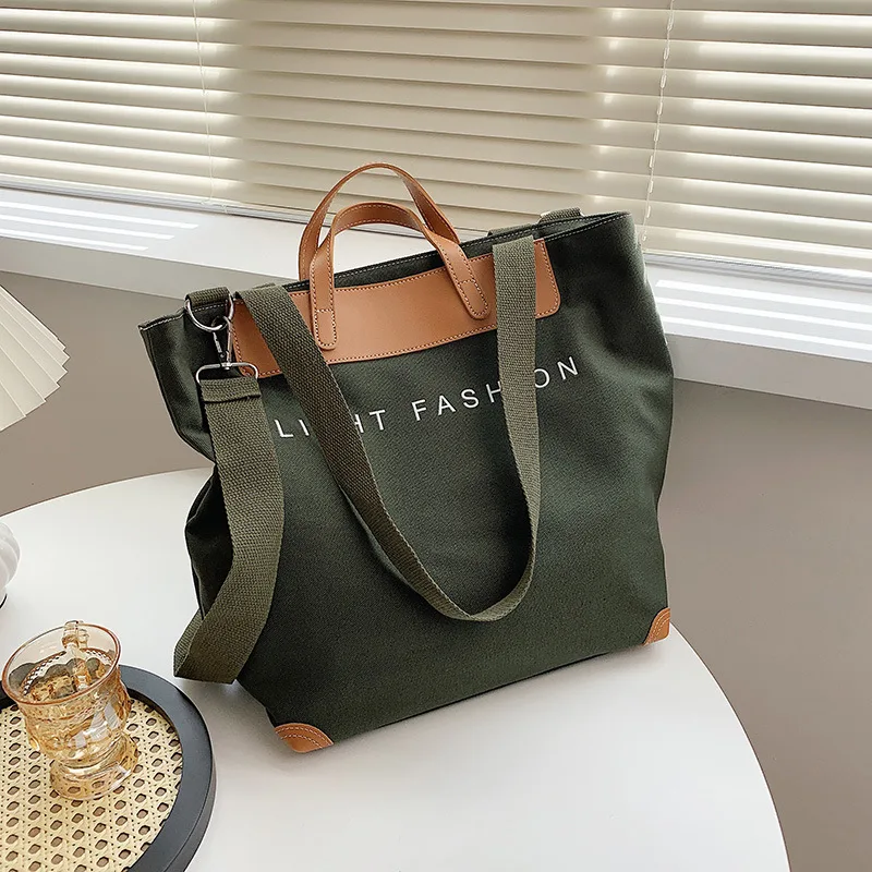 Canvas Shoulder Bag Women Ins Fashion Messenger Crossbody Bags Large Capacity Totes Handbag Green - Shop at LoveMi