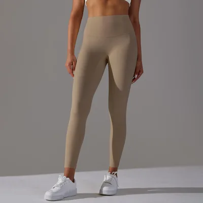 Double sided Sanding Nude Feel Breathable Cropped Pants Hip Lifting Peach Sports Fitness Yoga Pants Cocoa Color - Shop at LoveMi