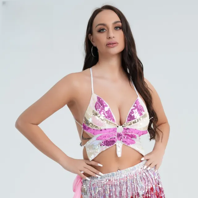 Sequined Top Butterfly Bra Rose Red Color - Shop at LoveMi