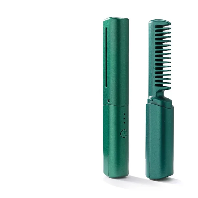 Professional Wireless Hair Straightener Curler Comb Fast Heating Negative Ion Straightening Curling Brush Hair Styling Tools Green - Shop at LoveMi
