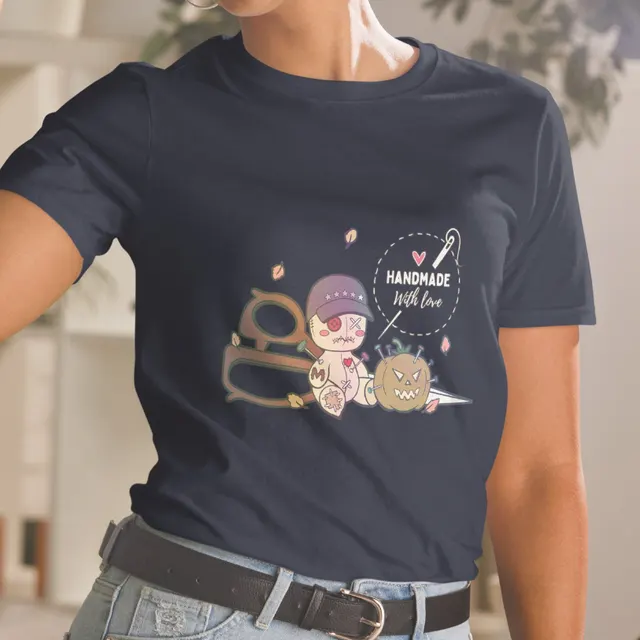 European And American Solid Color Round Neck Digital Printed T shirt Navy Blue - Shop at LoveMi