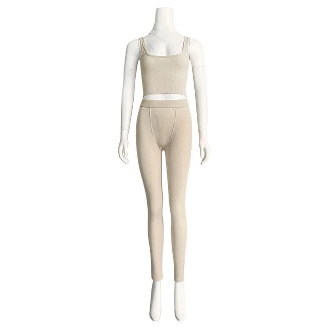 Vest Pants Sports Yoga Suit Women Beige - Shop at LoveMi