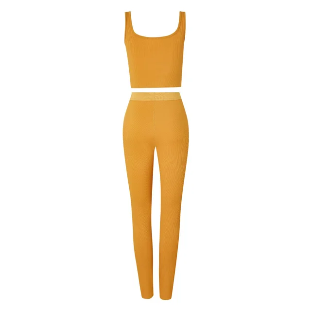 Vest Pants Sports Yoga Suit Women Yellow - Shop at LoveMi