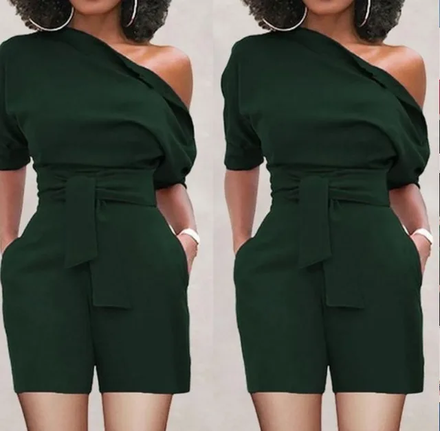 Women's Shoulder Button One piece Shorts Suit Army Green - Shop at LoveMi
