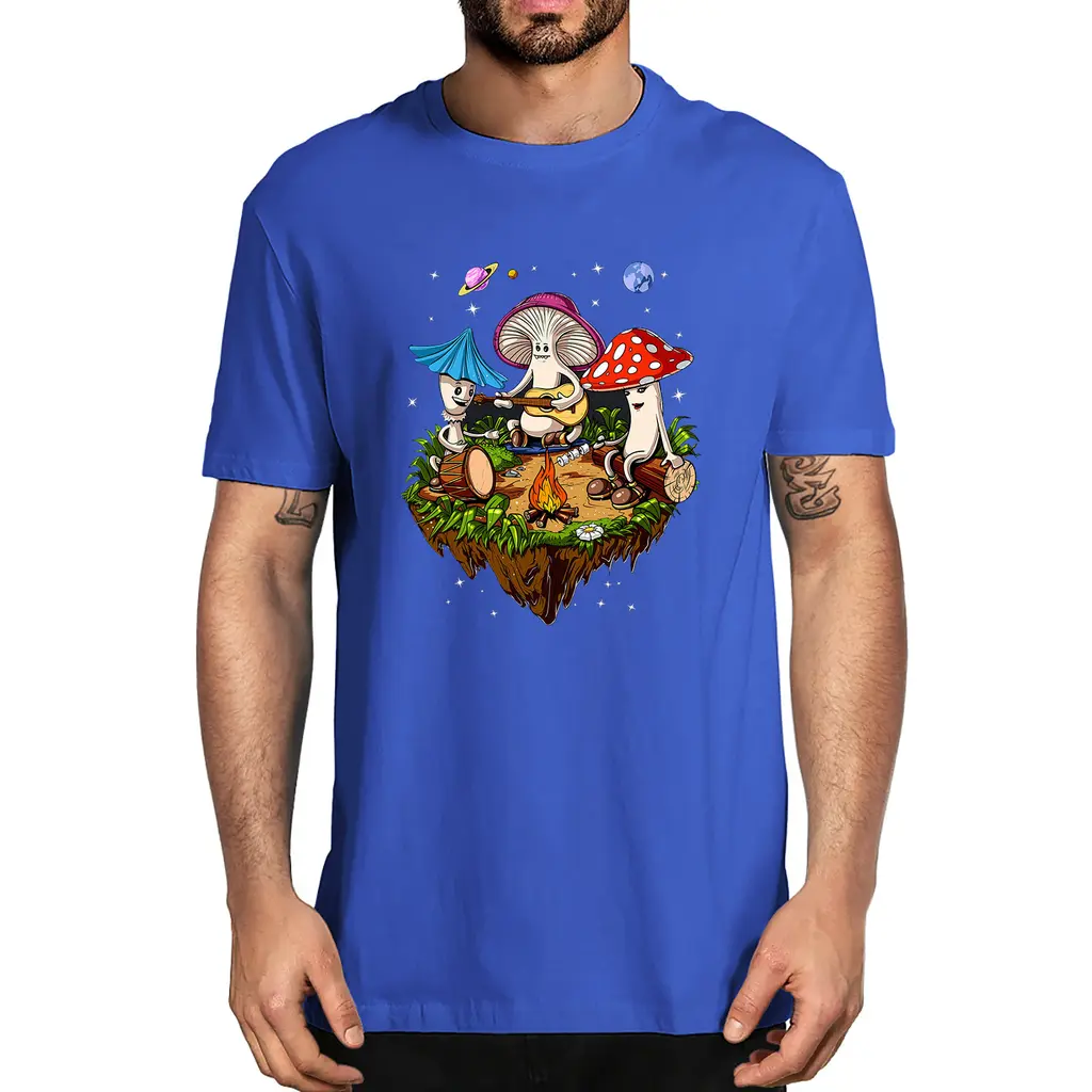Mushroom Singing And Playing Men's Short Sleeve - Blue