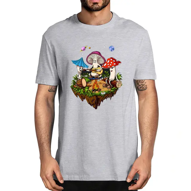 Mushroom Singing And Playing Men's Short Sleeve Light Gray - Shop at LoveMi