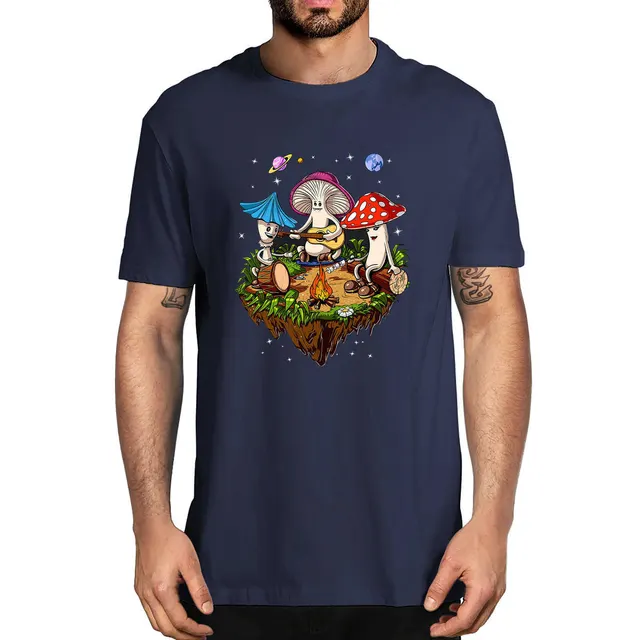 Mushroom Singing And Playing Men's Short Sleeve Navy Blue - Shop at LoveMi