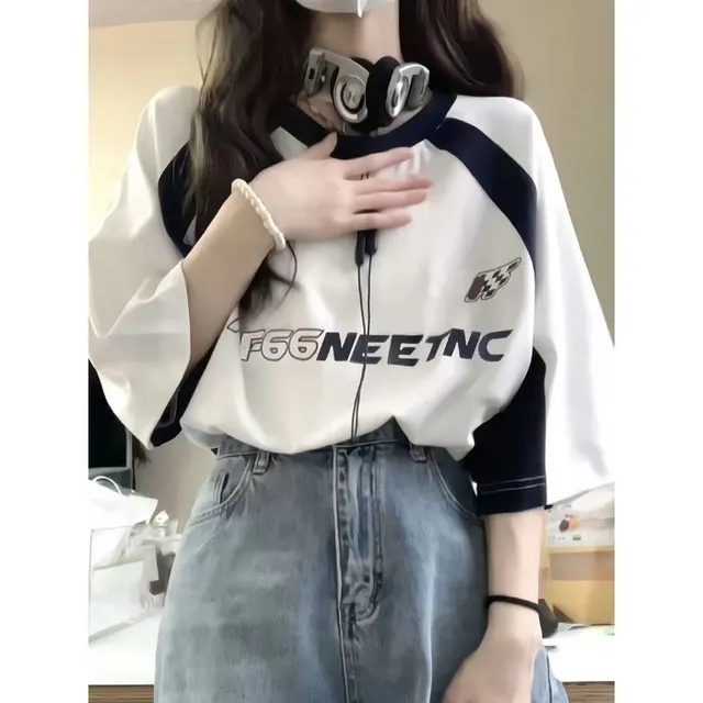 Tight Heel Wrapped Collar T Shirt Printing White - Shop at LoveMi