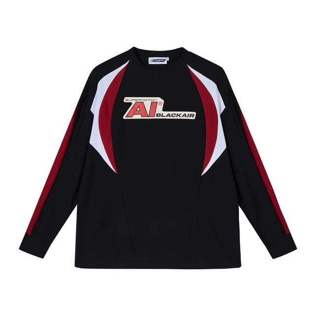 Thin Street Stitching Sports Style With Letters Casual Long Sleeve Sweatshirt Black - Shop at LoveMi