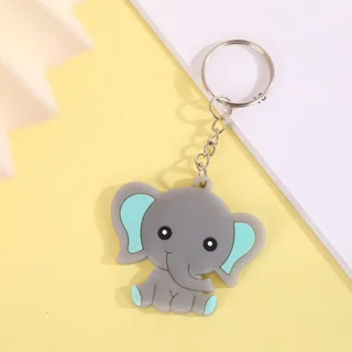 New PVC Soft Rubber Small Gift Cartoon Animal Keychain - Baby Elephant Blue Ears