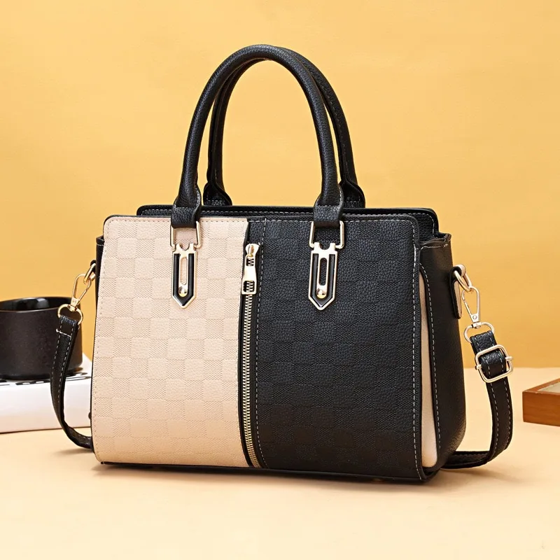 Stitching Embossed Texture Large Capacity Shoulder Messenger Bag Black - Shop at LoveMi