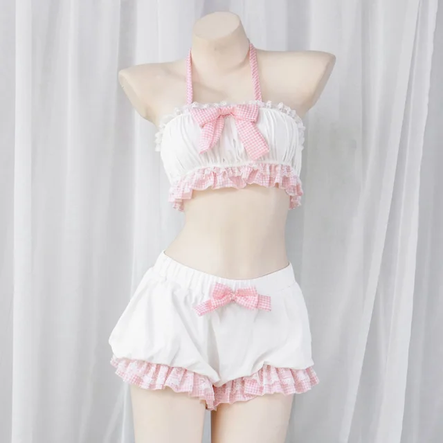 Split Underwear Bow Bloomers Tube Top Pajamas White - Shop at LoveMi