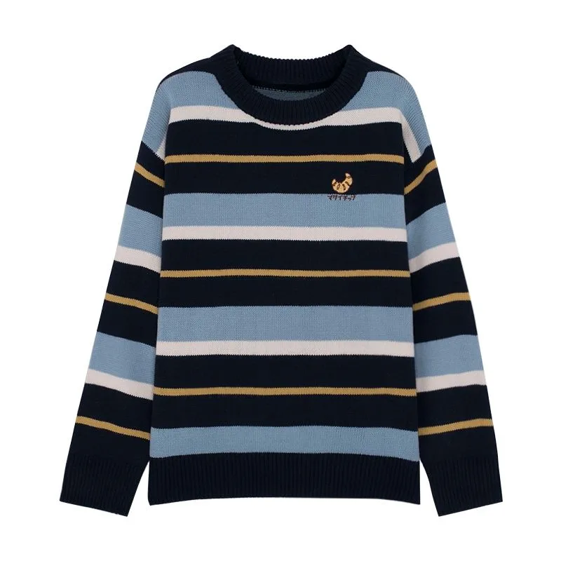 Striped Women's Top Loose Coat Soft Sweater Blue - Shop at LoveMi