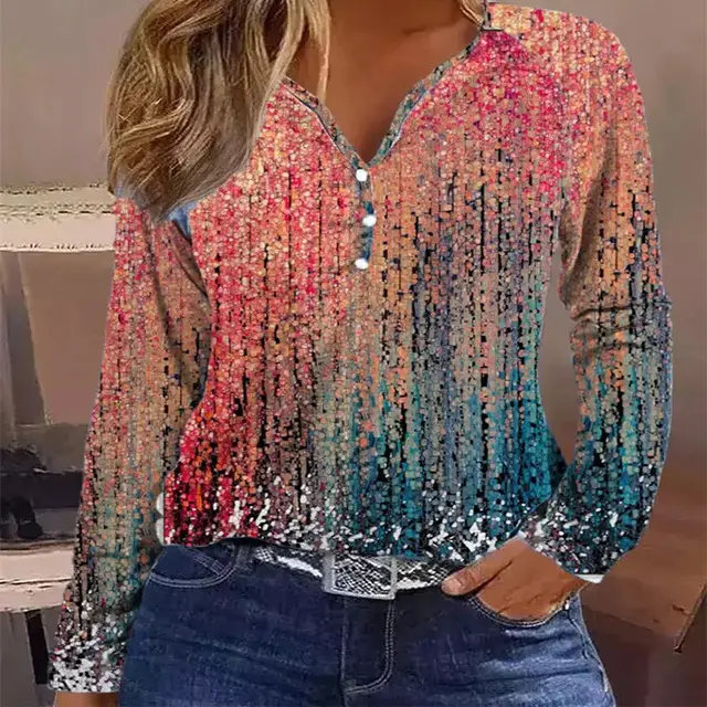 Casual Printed Long sleeved T shirt Top Color - Shop at LoveMi