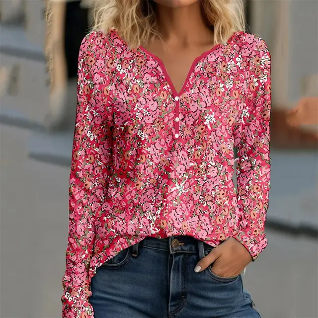 Casual Printed Long sleeved T shirt Top Rose - Shop at LoveMi