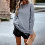 Round Neck Sweaters Women's Clothing Long Sleeve Sweater - Gray