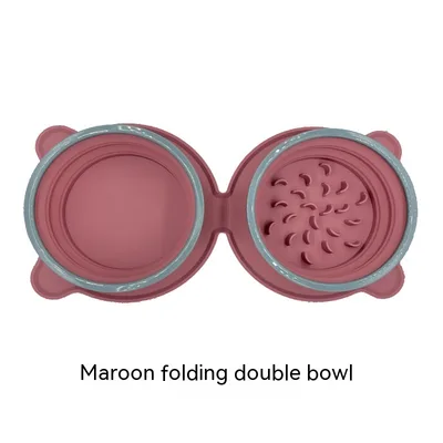 Portable Silicone Double Dog Food Bowls Foldable Non Slip Cat Bowl Pet Travel Anti Choking Feeding Bowl Outdoor Purplish Red - Shop at LoveMi