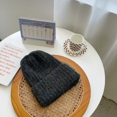 Thick Small Thick Needle Curled Wool Hat Blue And Black - Shop at LoveMi