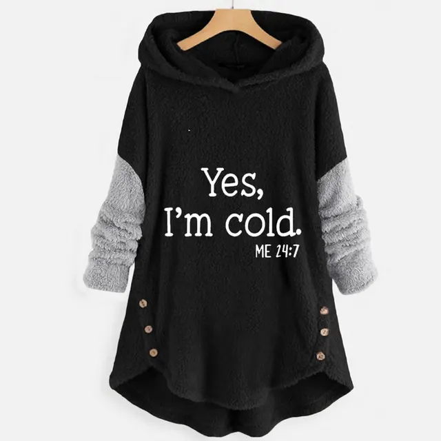Autumn And Winter New European And American Button Plush Hooded Printing Jacket Black - Shop at LoveMi