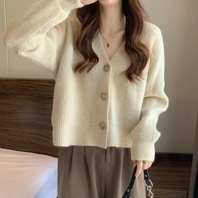 Autumn Long Sleeve Sweater Cardigan Women's Top Coat Apricot - Shop at LoveMi