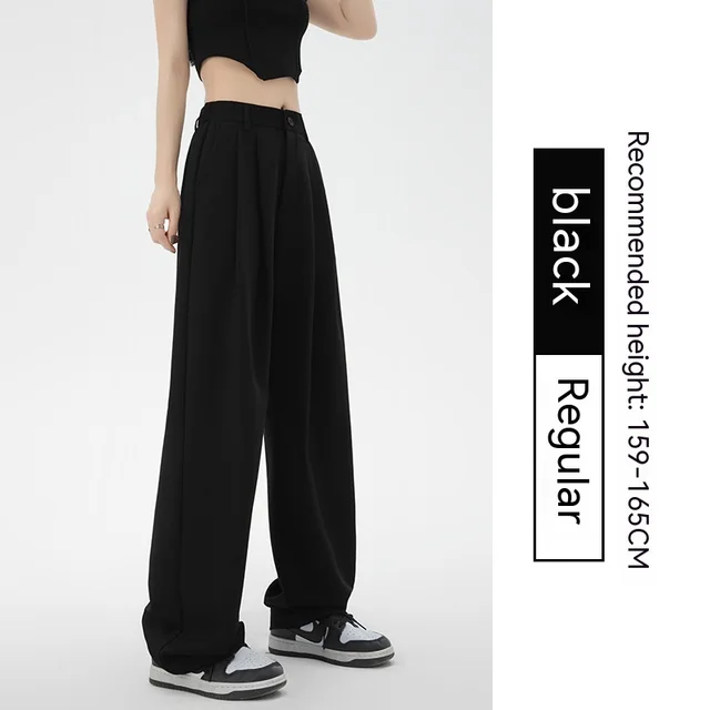 Women's Fashion Simple High Waist Loose Drooping Slimming And Straight Casual Suit Pants Black Regular - Shop at LoveMi