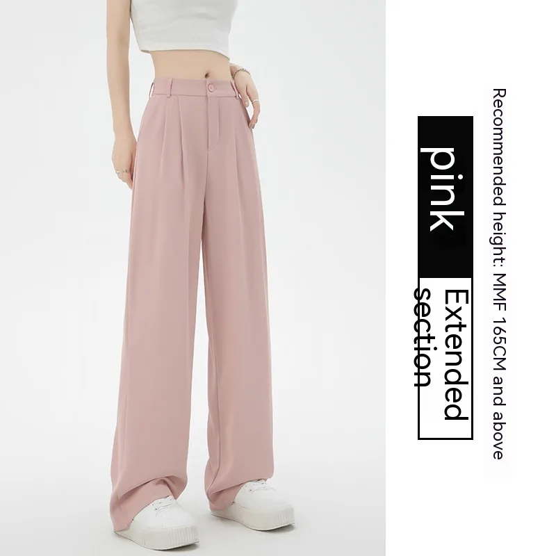 Women's Fashion Simple High Waist Loose Drooping Slimming And Straight Casual Suit Pants Pink Extended - Shop at LoveMi
