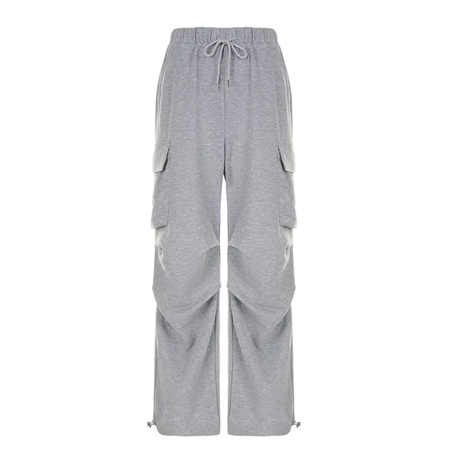 Autumn Sports Style Elastic Waistband Lace up Casual Trousers Gray - Shop at LoveMi