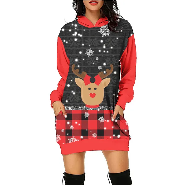 Women's Fashion Casual Printing Christmas Holiday Party Sweater Dress Swy090201 - Shop at LoveMi