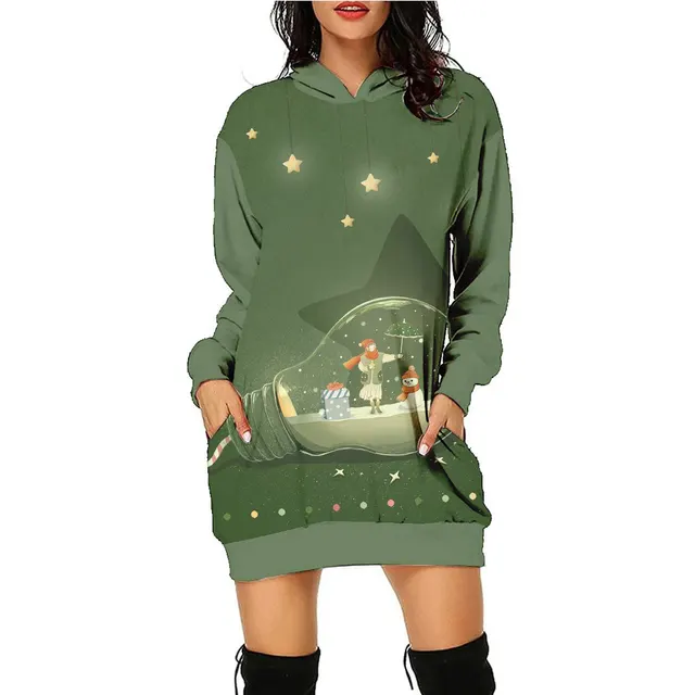 Women's Fashion Casual Printing Christmas Holiday Party Sweater Dress Swy090211 - Shop at LoveMi