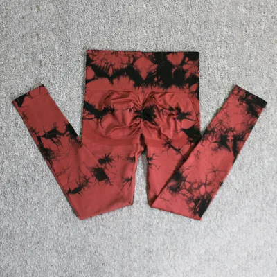 Women's Printed Tie dye Seamless Skinny Yoga Pants Black Pink Blackcrimson - Shop at LoveMi