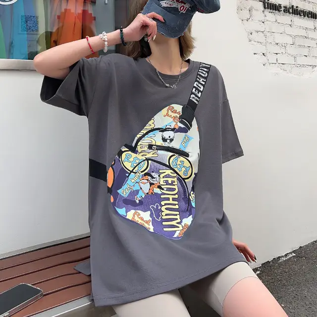 Personalized Fake Satchel Pattern Pocket Short Sleeve Gray - Shop at LoveMi