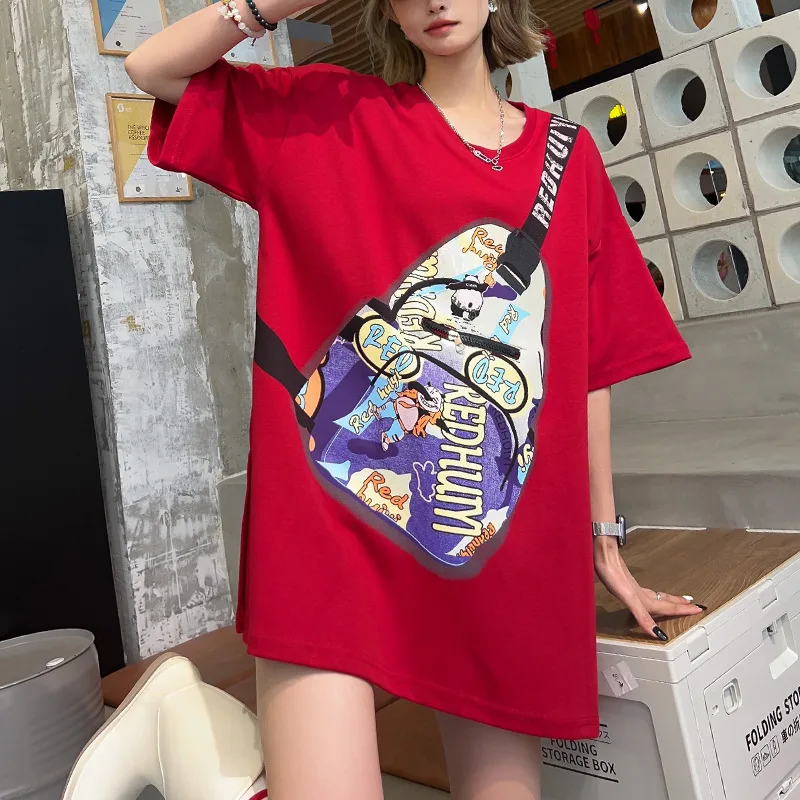 Personalized Fake Satchel Pattern Pocket Short Sleeve Red - Shop at LoveMi
