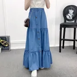Vintage Minimalist A-line Elastic High Waisted Denim Skirt - Light Blue