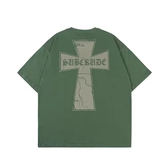 Versatile Loose Fitting Cotton Short Sleeved T-shirt - Green