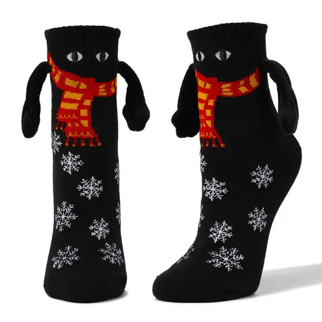 Couple Magnetic Handle Cute Hand Socks Christmas Scarf Black - Shop at LoveMi