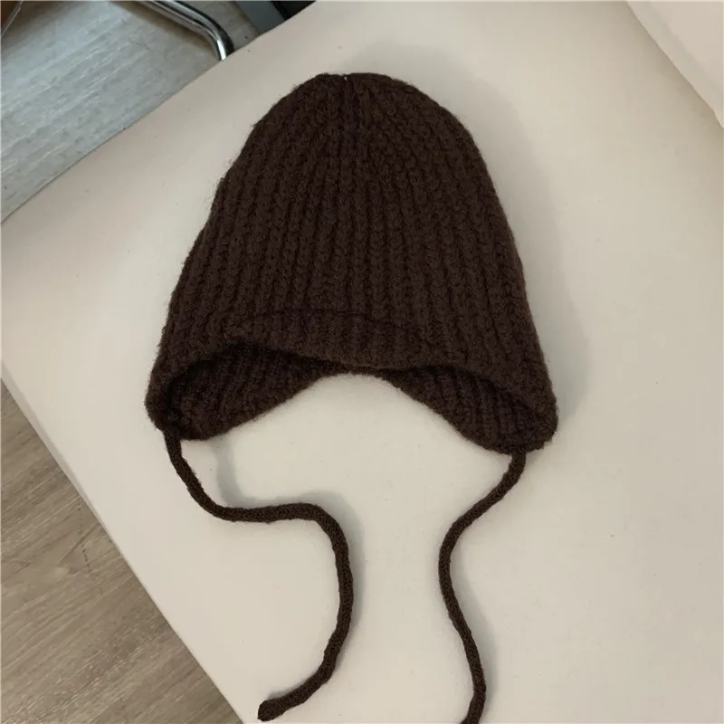 Green Warm Ear Protection Knitted Wool Hat - Brown