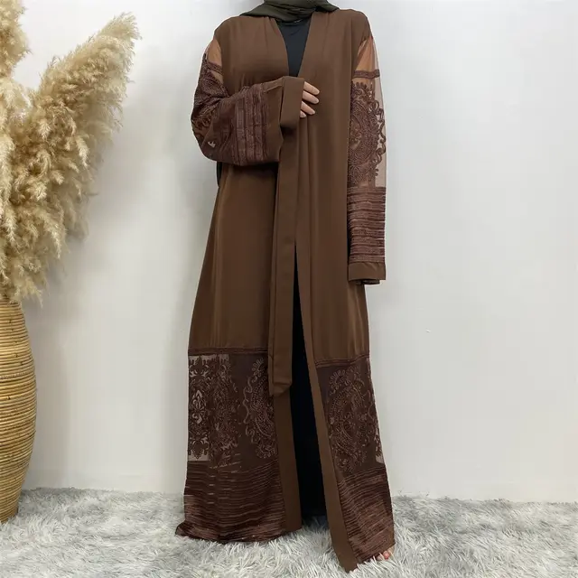 Cardigan Embroidered Mesh Robe Dress Dark Brown - Shop at LoveMi