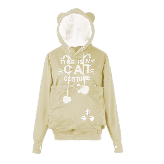 Autumn And Winter Letter Cat Face Printed Coat Alien Cat Kangaroo Long Sleeve Hooded Sweater Women Letter & Beige - Shop at LoveMi