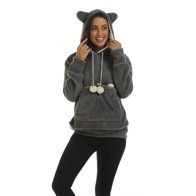 Large Pocket Solid Color Hooded Sweater Dark Gray - Shop at LoveMi