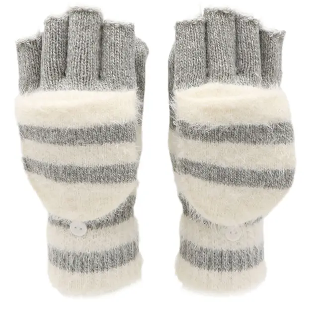 Flip Half Finger Knitting Wool Gloves Gray - Shop at LoveMi