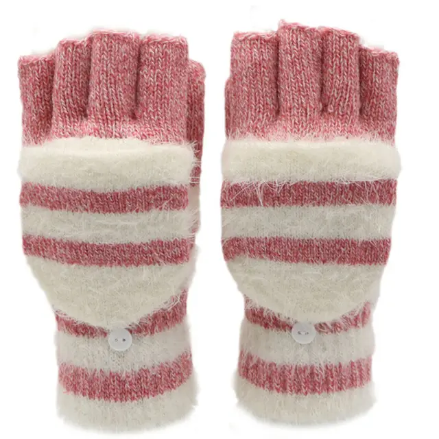 Flip Half Finger Knitting Wool Gloves Pink - Shop at LoveMi