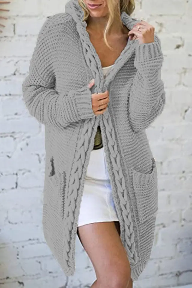 Women's Contrast Color Twist Pocket Cardigan Knitted Sweater Coat Light Gray - Shop at LoveMi