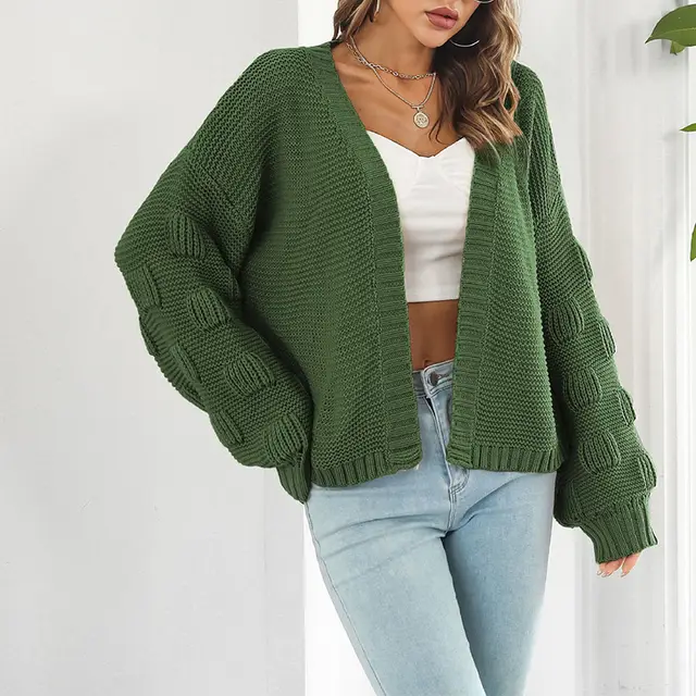 Women's Knitted Cardigan Casual Retro Army Green - Shop at LoveMi