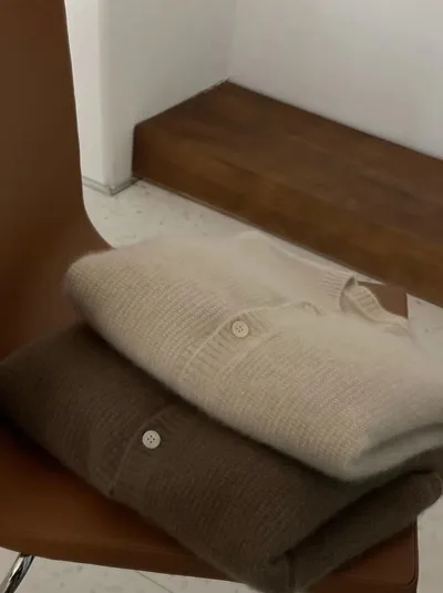 Autumn And Winter Cashmere Cardigan For Women Round Neck Thickened Knitted Coffee - Shop at LoveMi