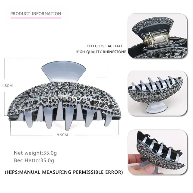 Vintage Rhinestone Women's Cellulose Acetate Sheet Barrettes Gray Gray Diamond - Shop at LoveMi