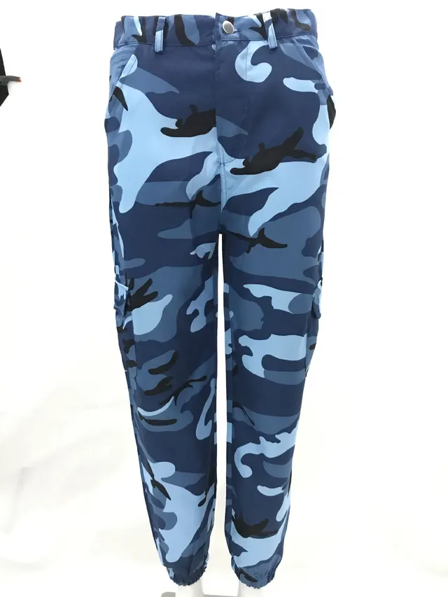 Camouflage tooling denim harem pants casual pants Blue - Shop at LoveMi