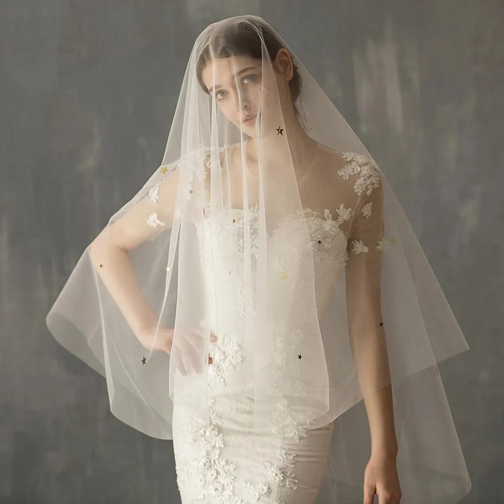 Star Style Hand Sewn Metal Combed Bridal Veil White - Shop at LoveMi
